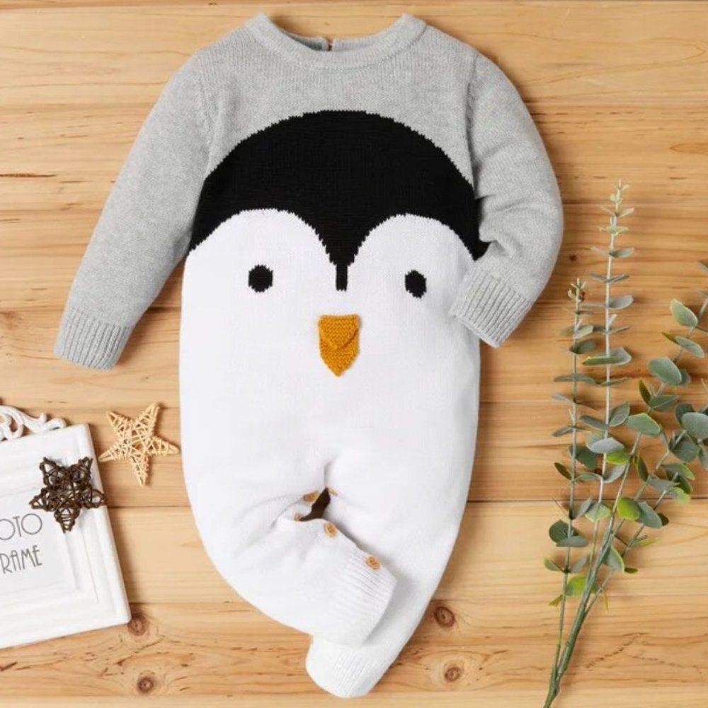 PatPat Penguin Knitted Overalls Baby Girl Boy Jumpsuit Romper Bodysuit 0-3 Month